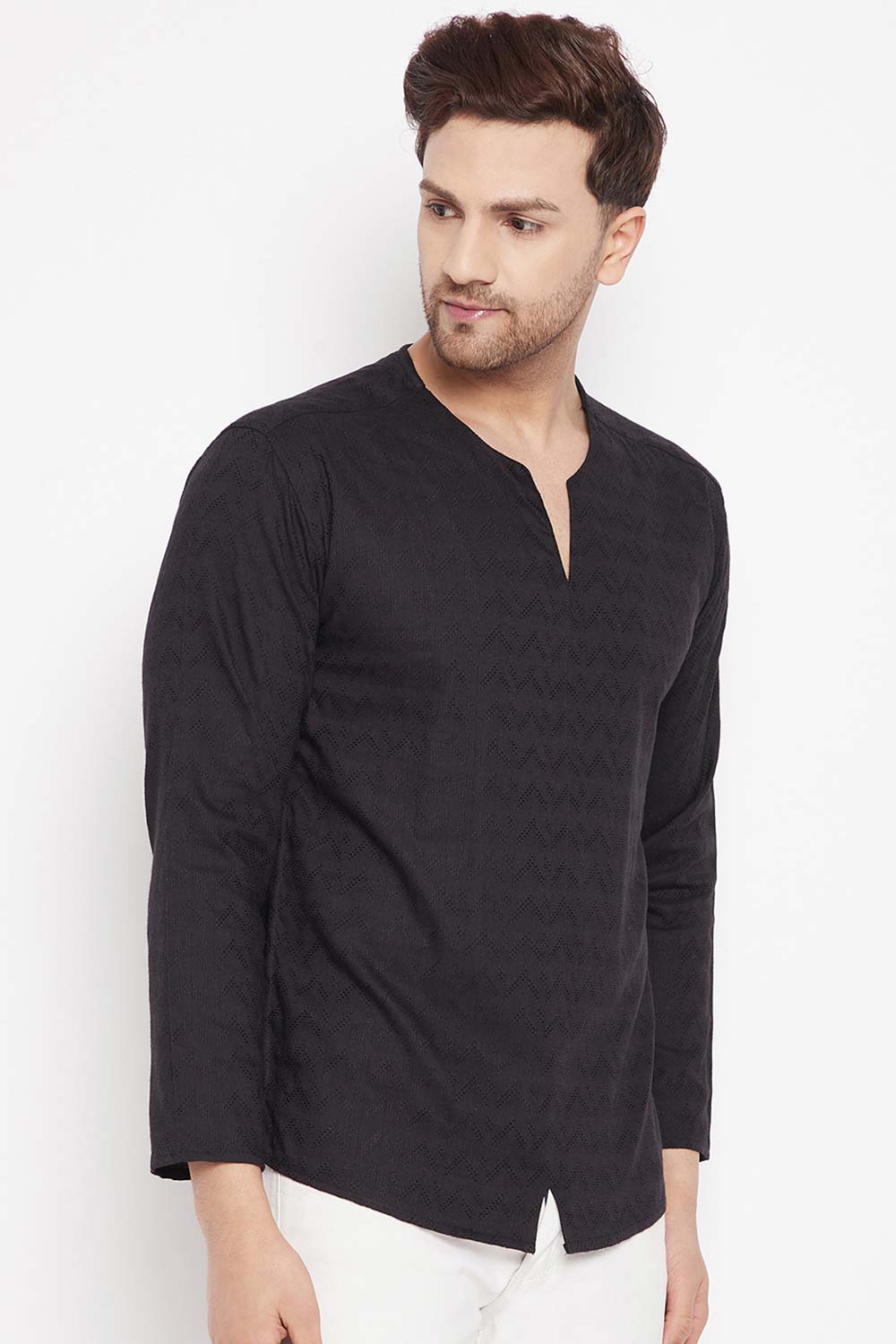 Buy Men's Viscose Solid Kurta in Black