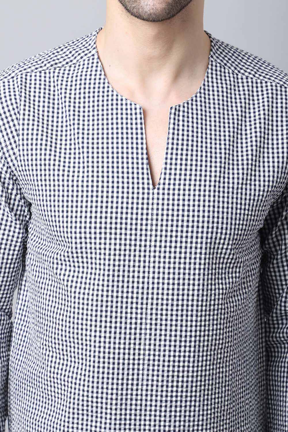 Men's Light Multi Self-Design Full Sleeve Short Kurta Top (SKV-CHK074-WBC)