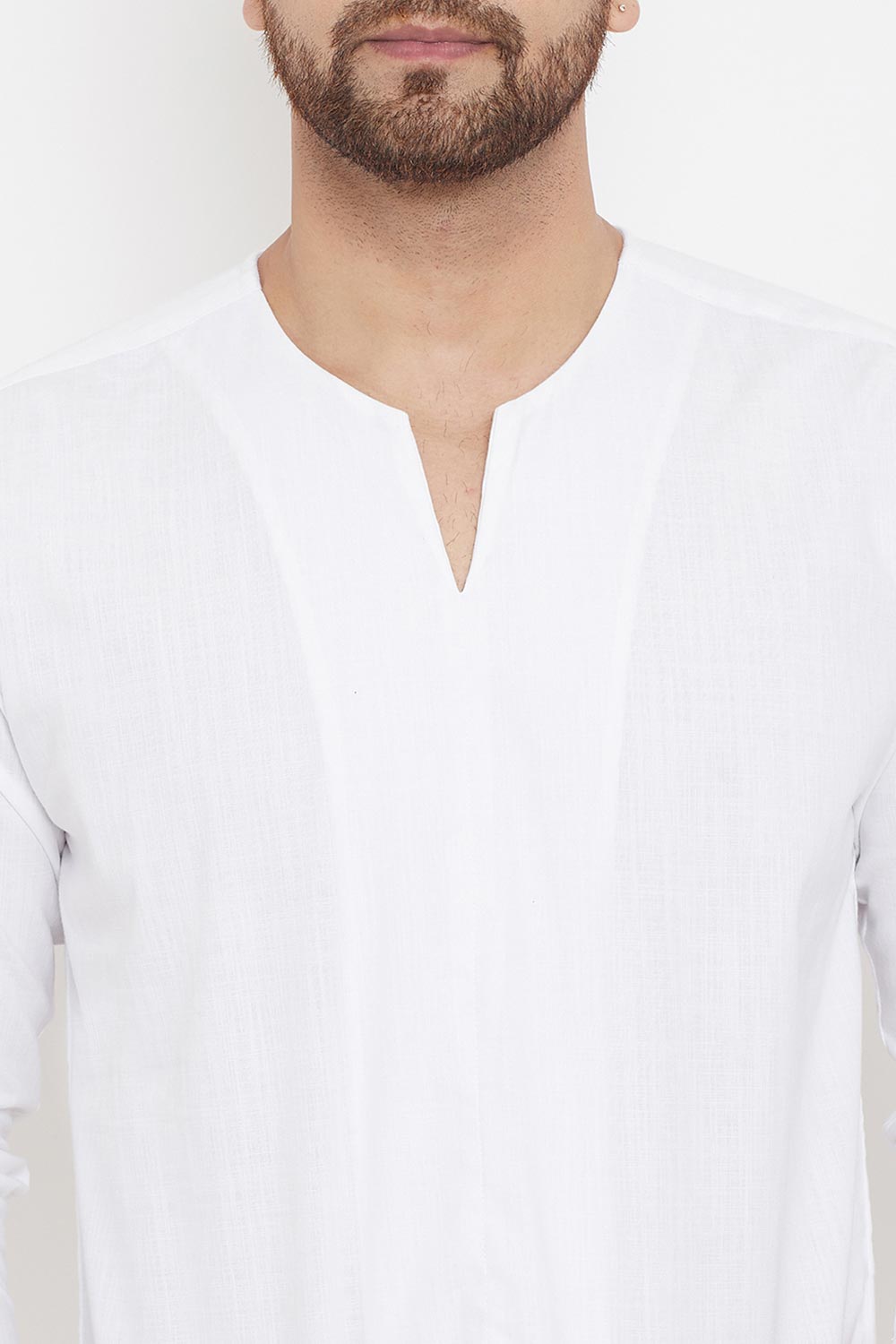 Buy Men's Blended Cotton Solid Short Kurta in White - Zoom Out