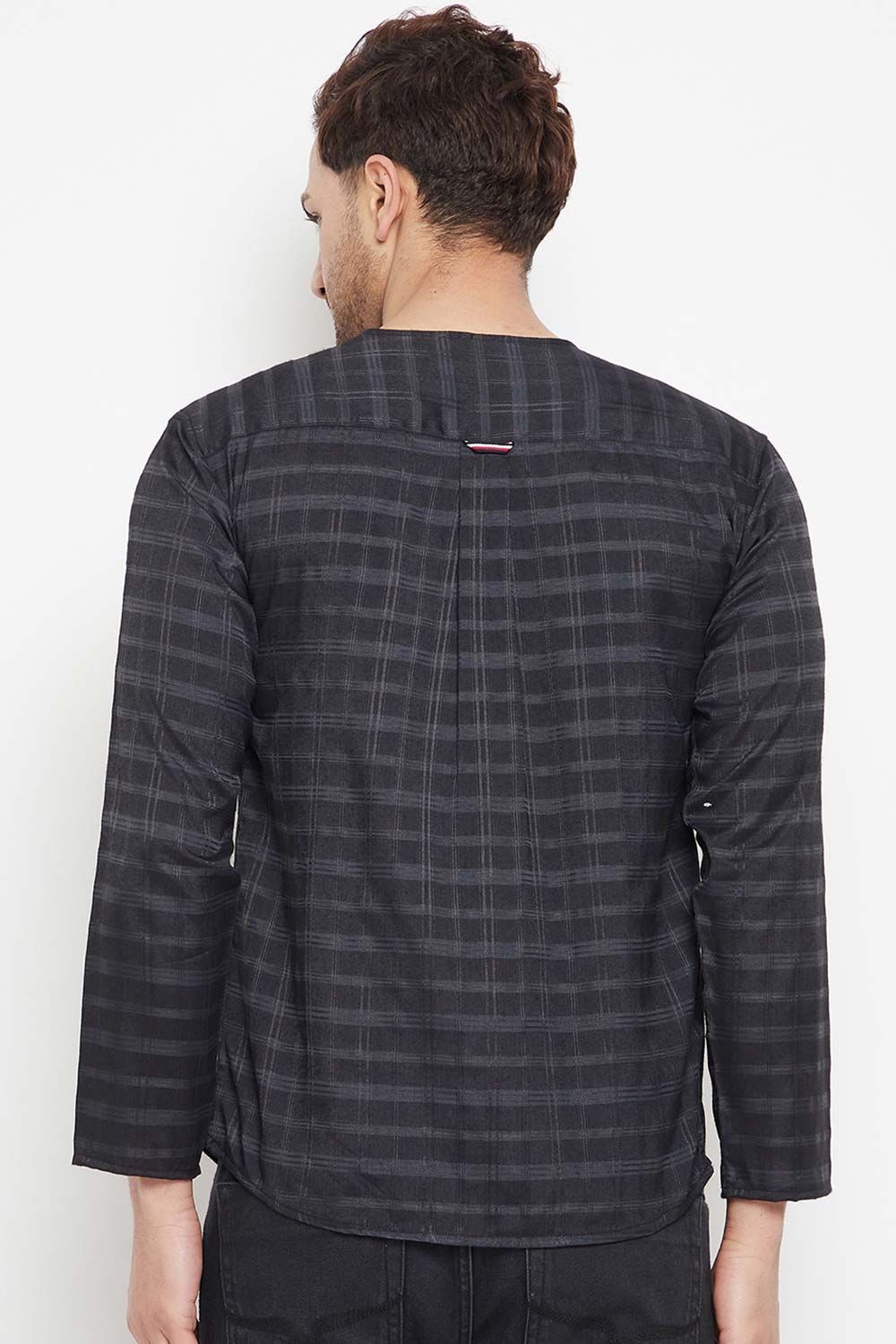 Buy Men's Viscose Checks Kurta in Black