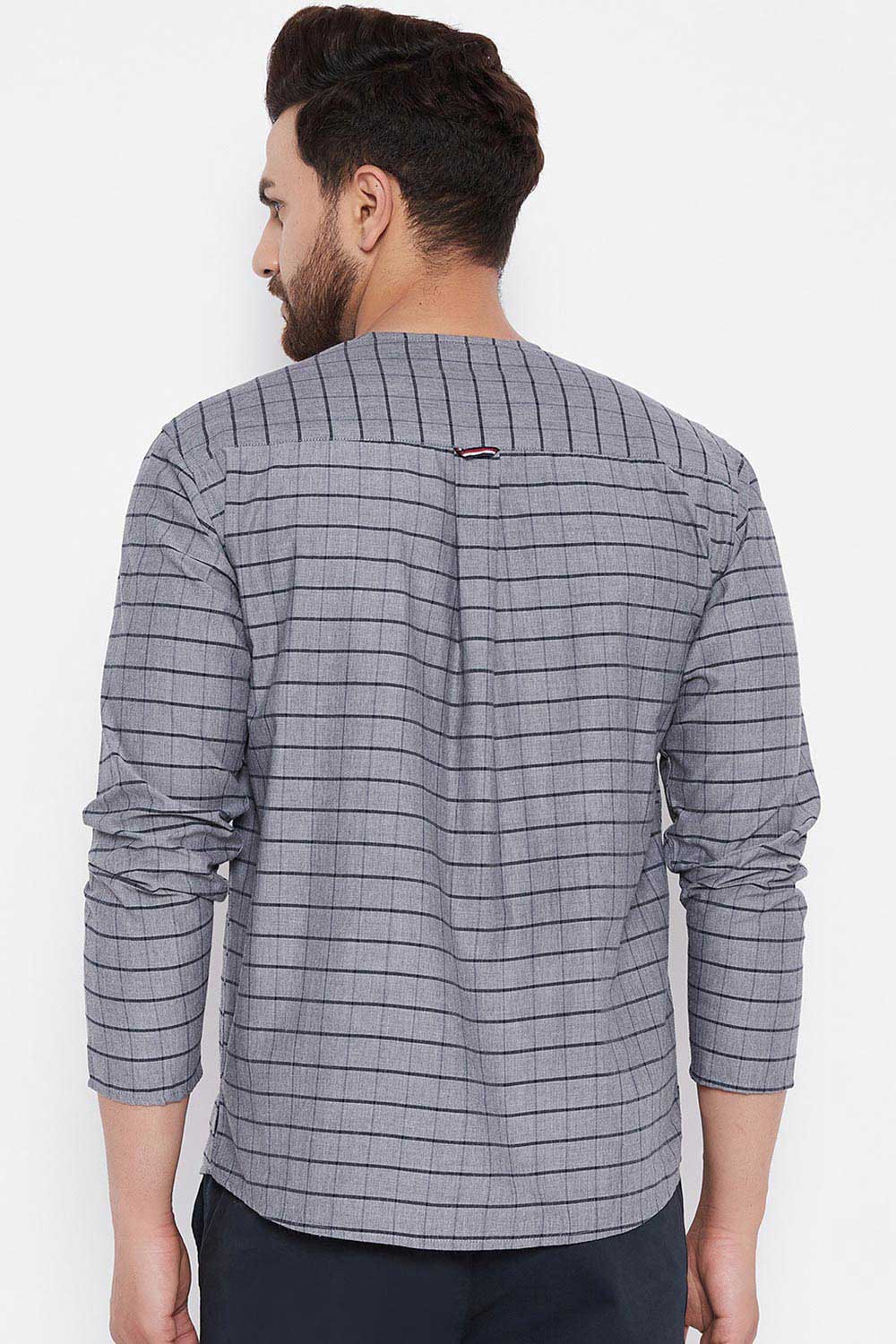 Buy Dupion Checkered Printed Kurta in Grey Online - Zoom In