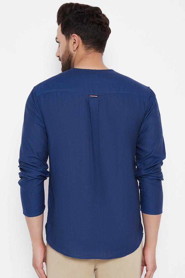 Buy Blended Cotton Solid Kurta in Blue Online - Zoom In