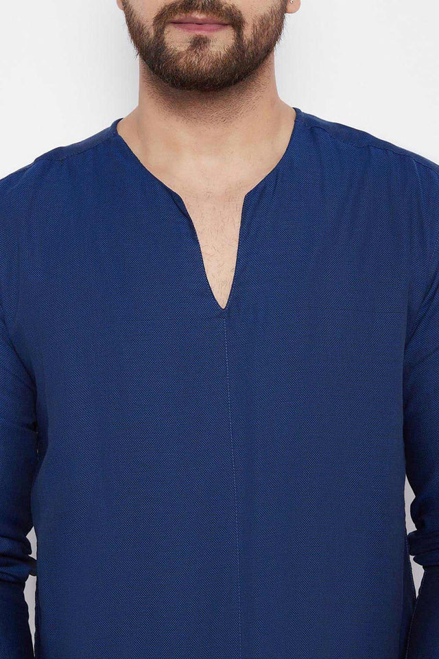 Buy Blended Cotton Solid Kurta in Blue Online - Zoom Out