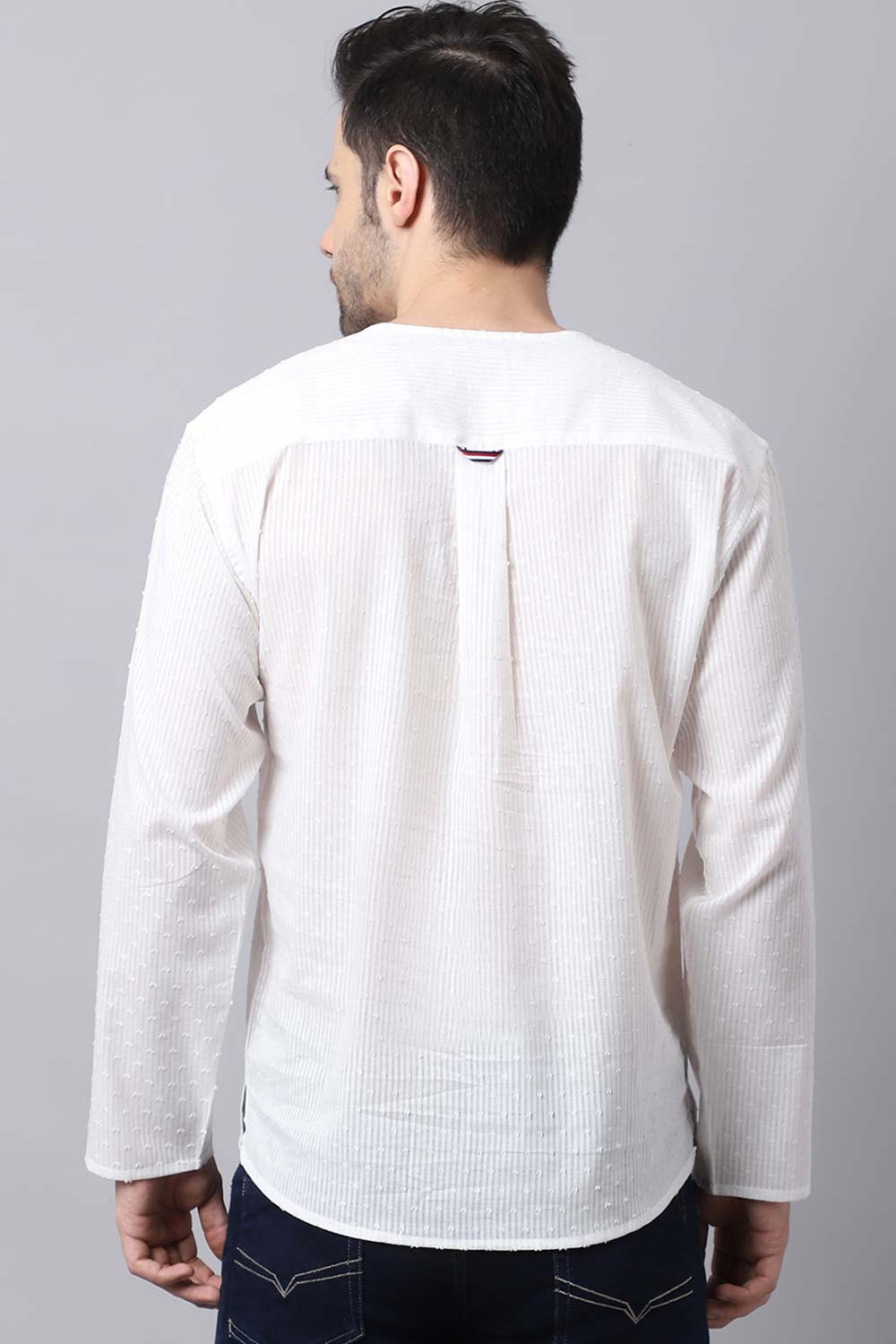 Men's Light White Solid Full Sleeve Short Kurta Top