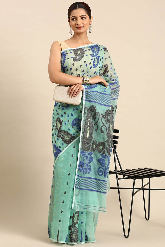 Green Jamdani Block Saree