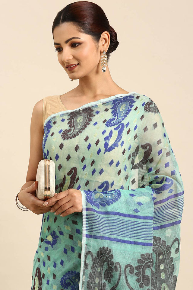 Green Jamdani Block Saree