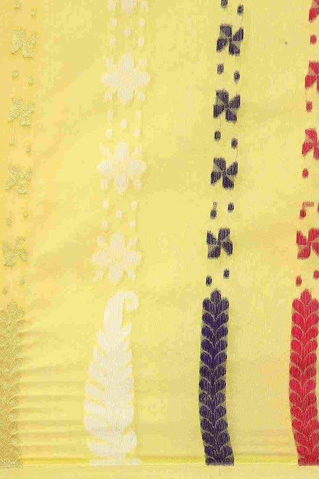 Yellow Jamdani Block Saree