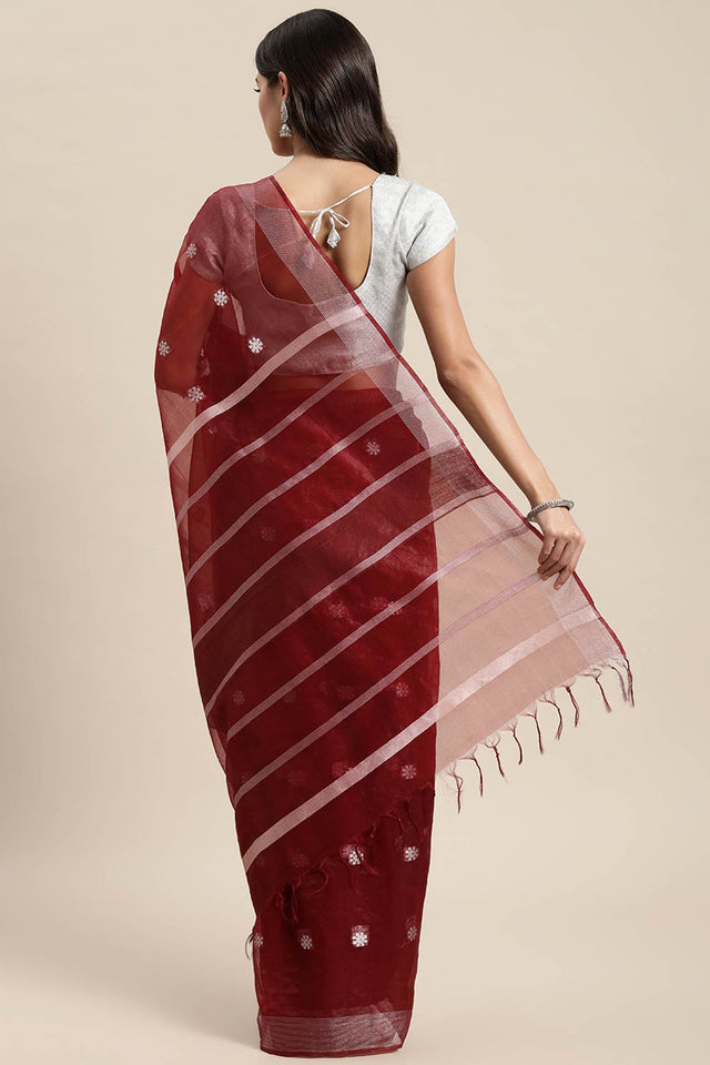 Maroon Organza Indian Saree