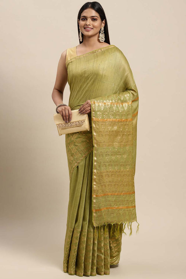 Silk Blend Woven Saree In Green
