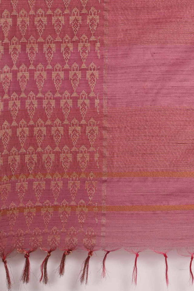 Silk Blend Stripe Saree In Pink