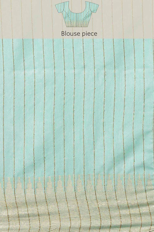Buy Blended Silk Zari Woven Saree in Sky Blue Online - Zoom Out