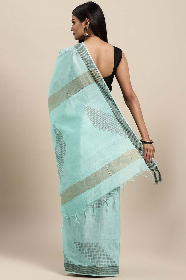 Silk Blend Woven Saree In Blue