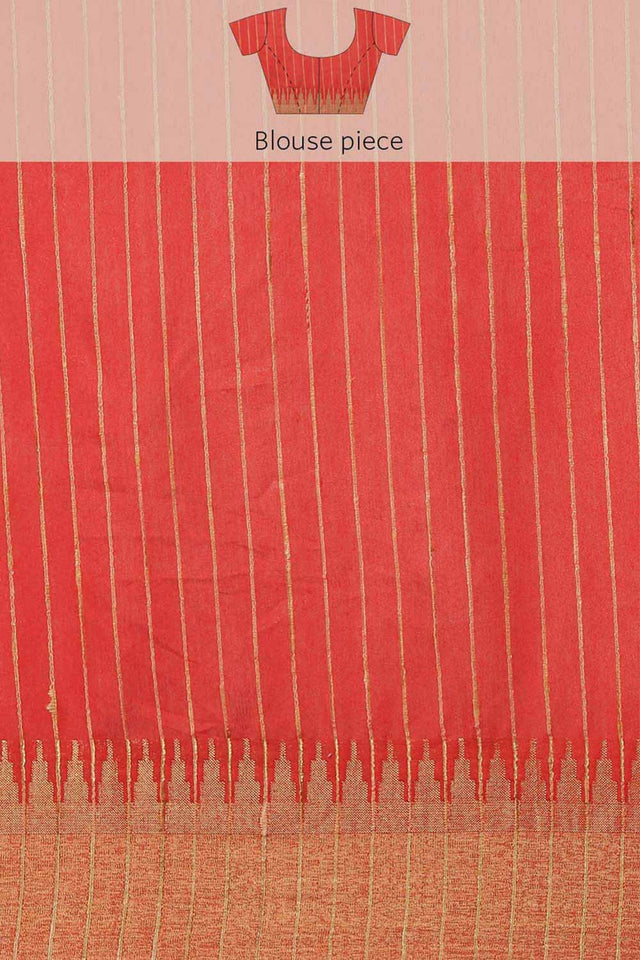 Buy Blended Silk Zari Woven Saree in Red Online - Zoom Out