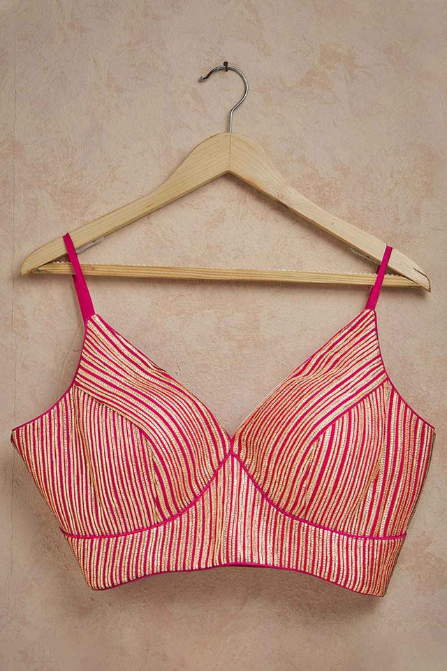 Pink Silk Sleeveless Padded Blouse