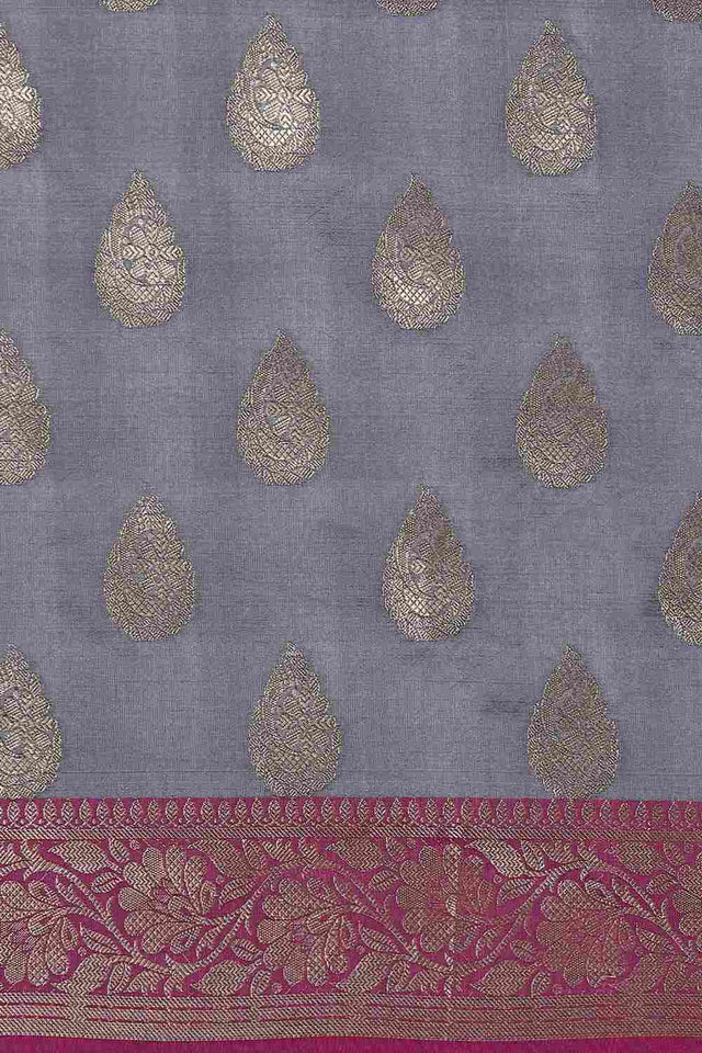 Grey Art Silk Block Saree