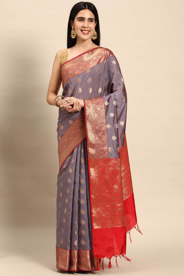 Grey Art Silk Indian Saree