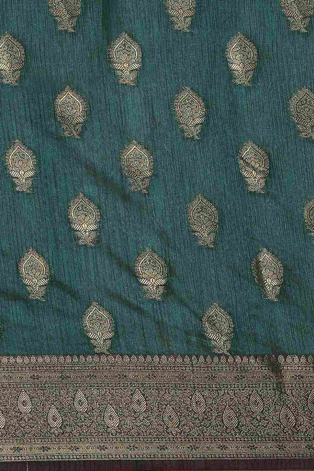 Green Silk Blend Self-Design Saree