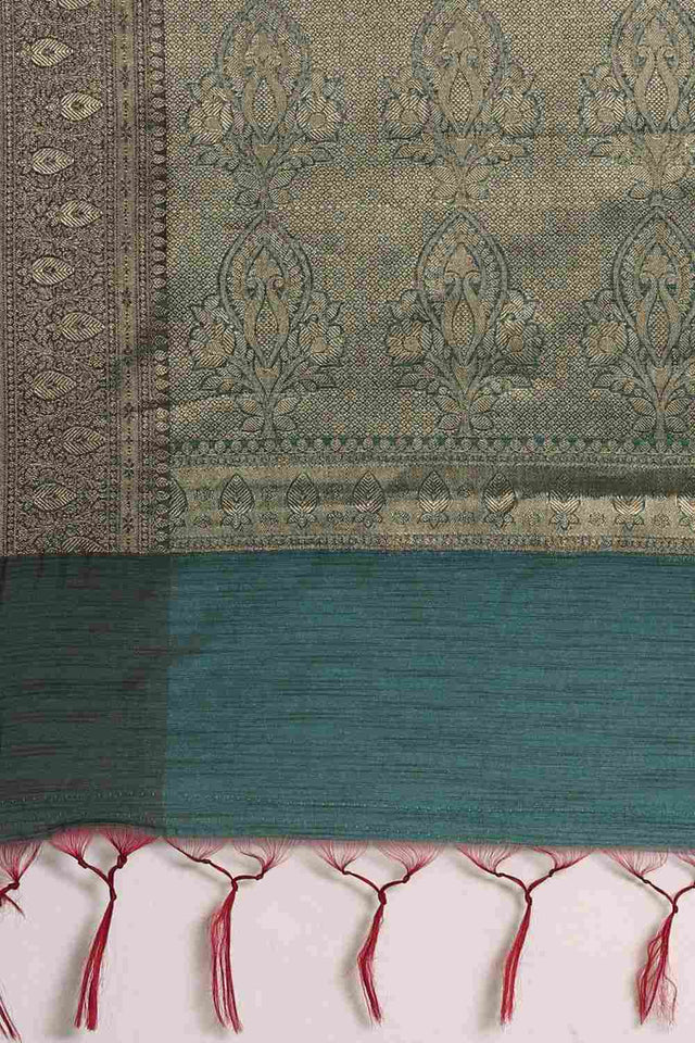 Green Silk Blend Self-Design Saree