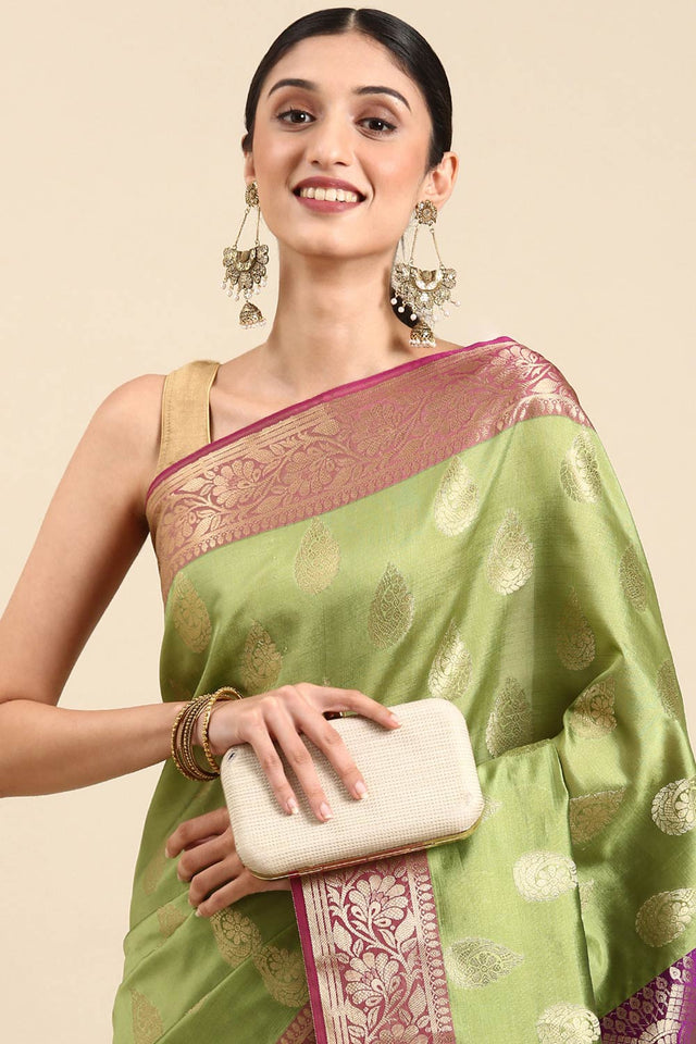 Green Art Silk Block Saree