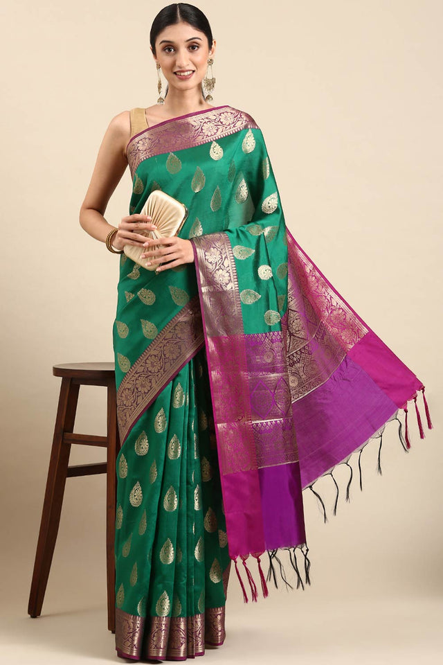 Green Art Silk Block Saree