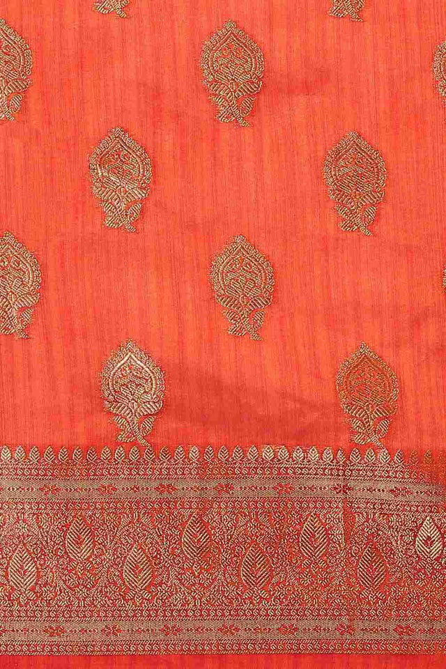 Orange Silk Blend Indian Saree