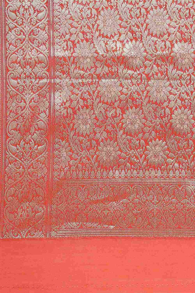 Orange Silk Blend Self-Design Saree