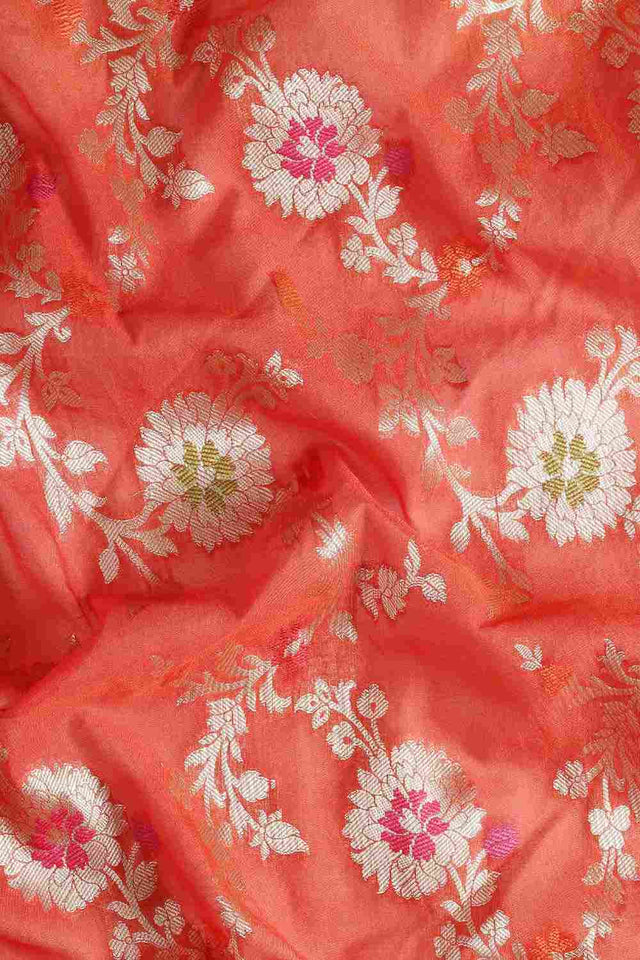 Orange Silk Blend Self-Design Saree