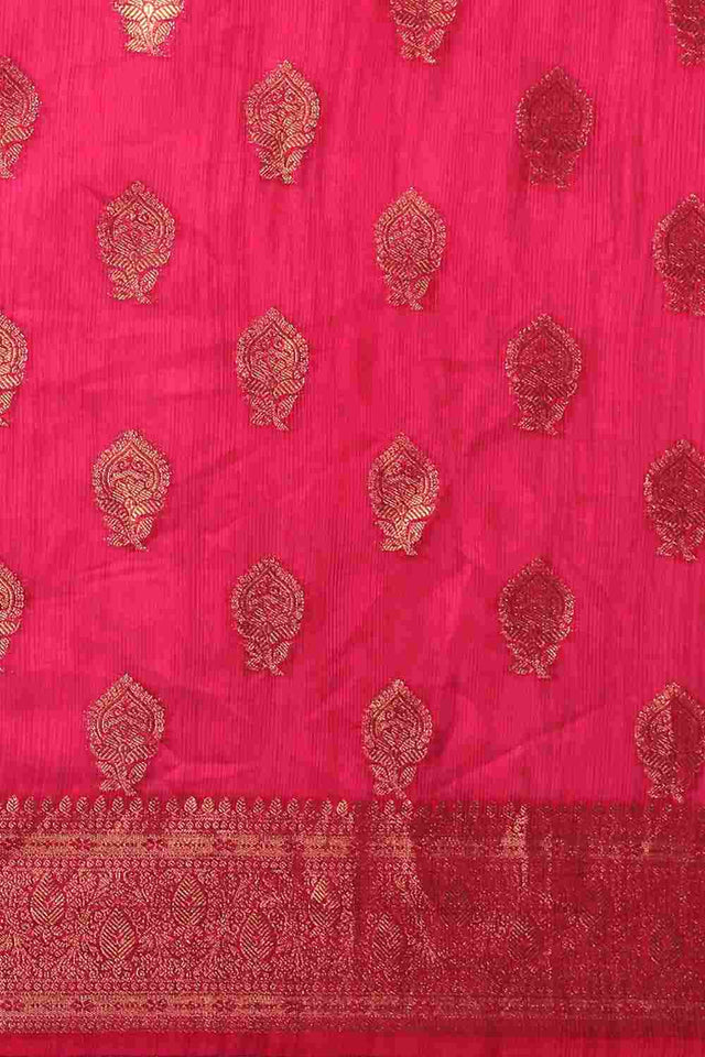 Pink Silk Blend Self-Design Saree