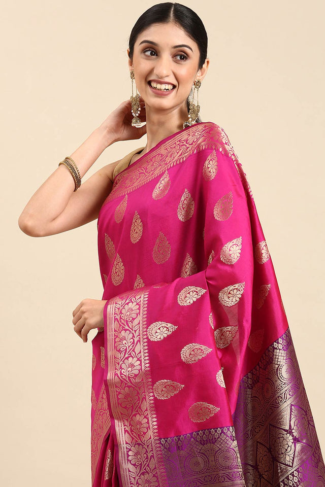 Pink Art Silk Block Saree