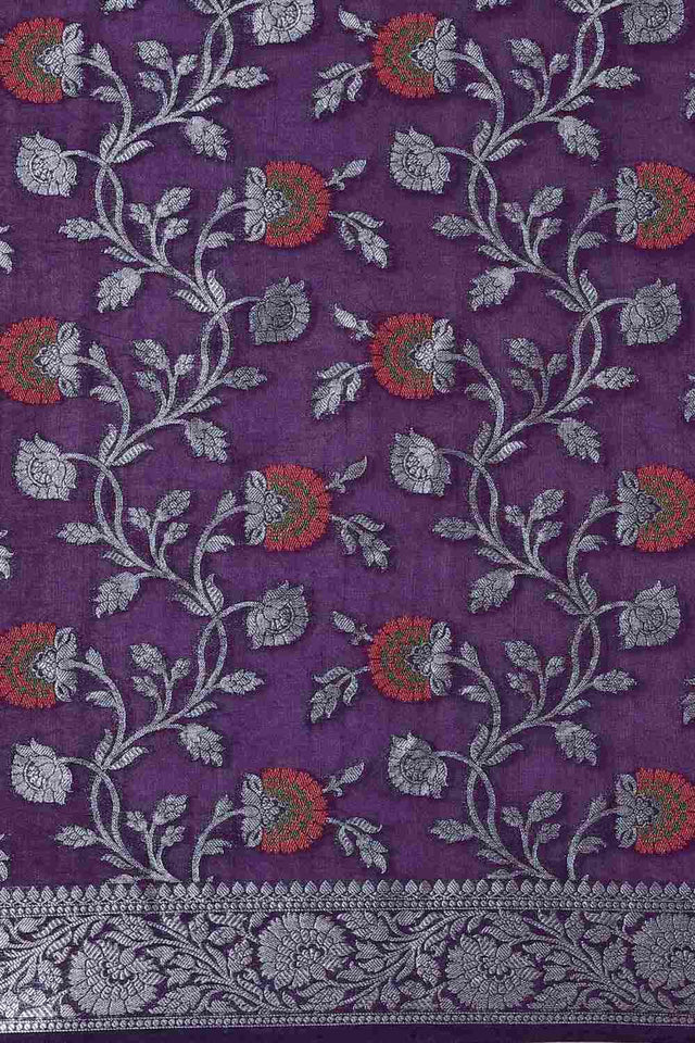 Purple Silk Blend Floral Saree