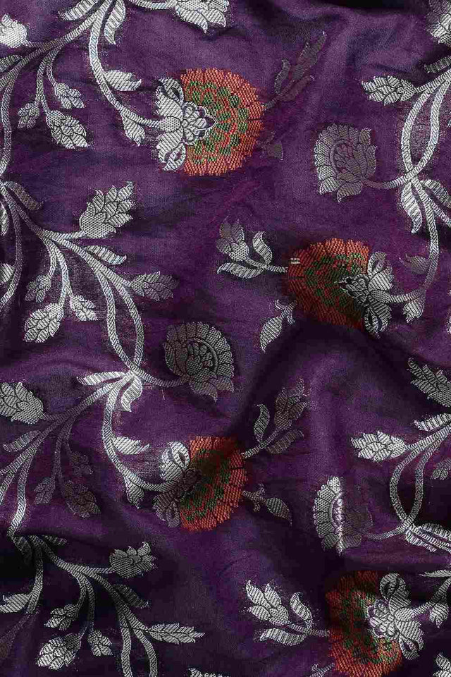 Purple Silk Blend Floral Saree