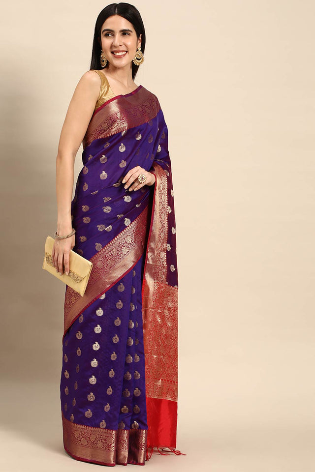 Purple Art Silk Block Saree