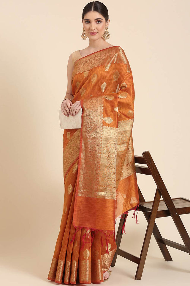 Yellow Silk Blend Indian Saree