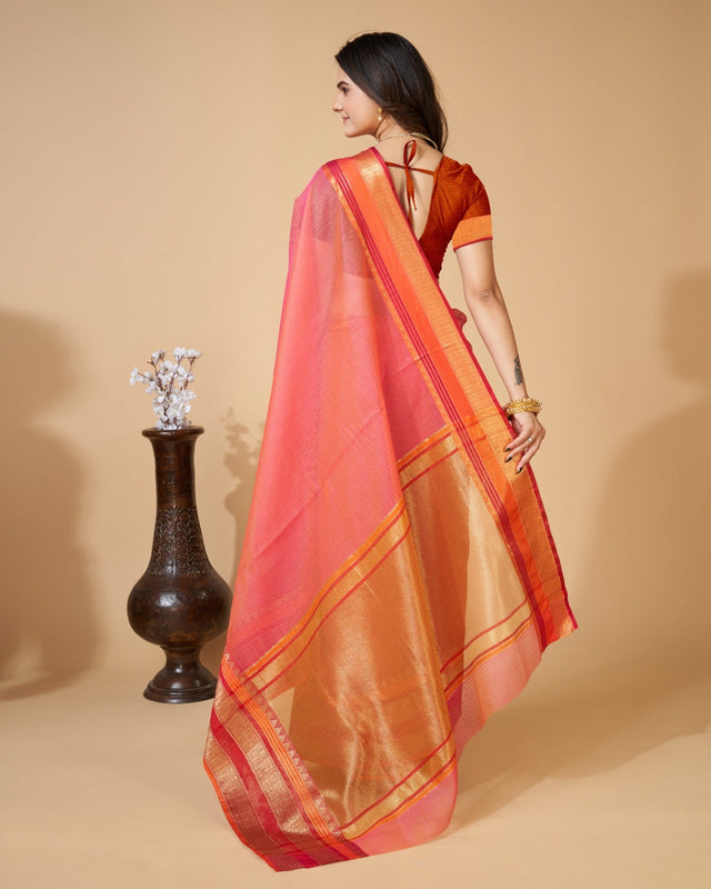 Pink Semi Cotton Doriya Saree