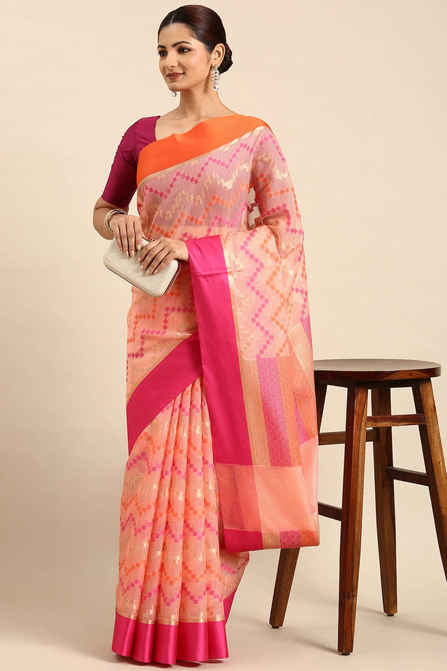 Peach Art Silk Block Saree