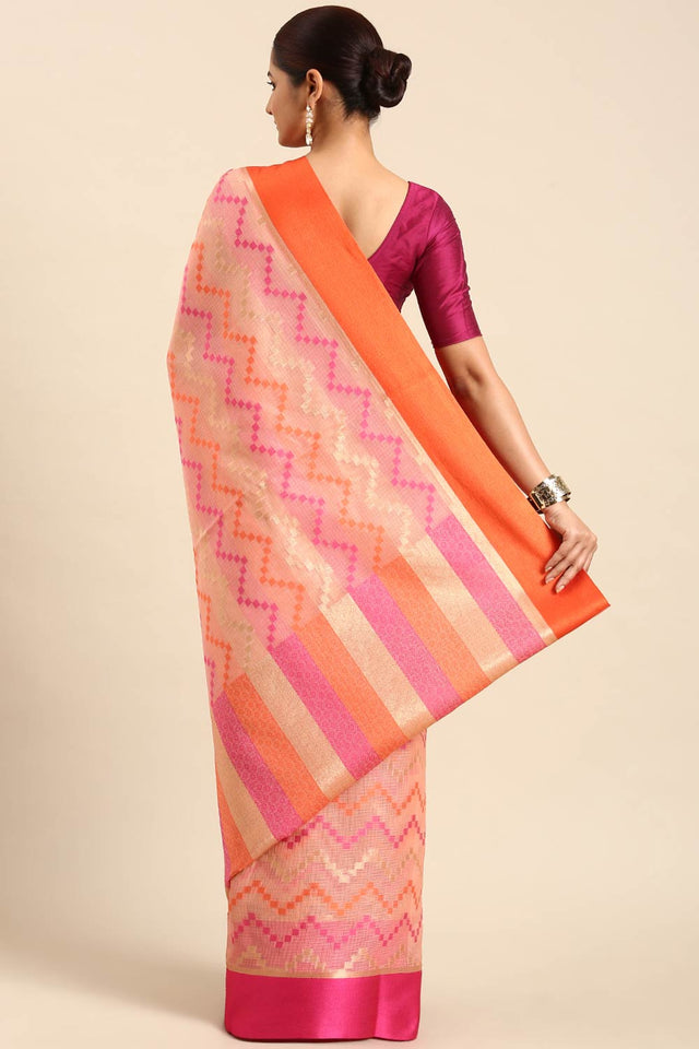 Peach Art Silk Block Saree