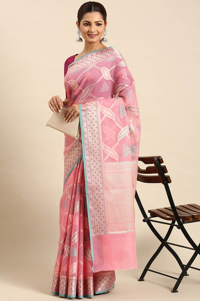 Peach Art Silk Block Saree