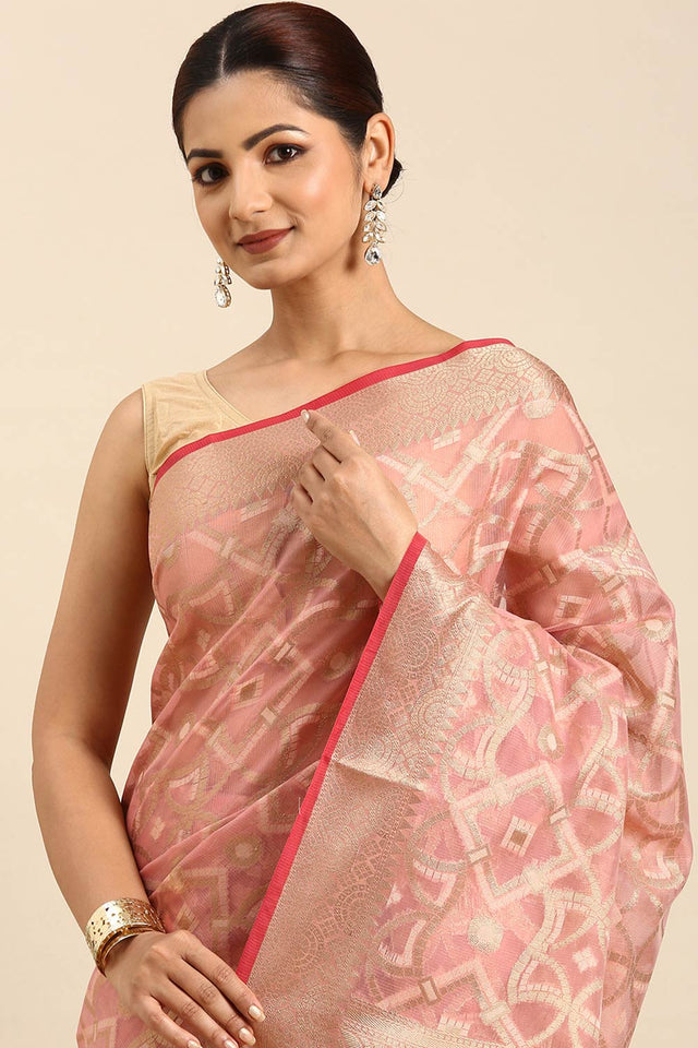 Peach Art Silk Block Saree