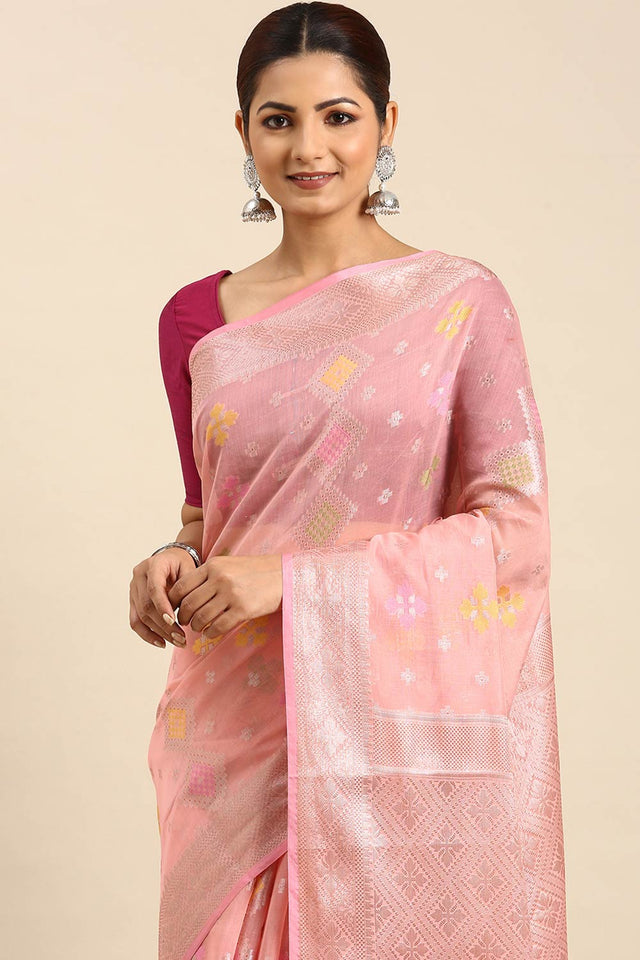 Peach Art Silk Block Saree