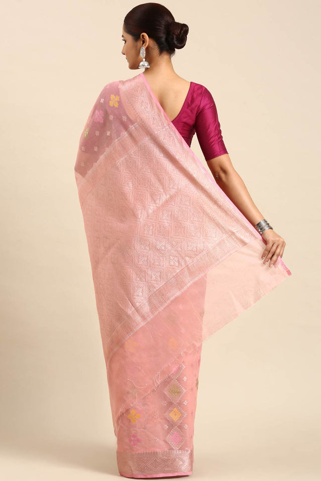 Peach Art Silk Block Saree