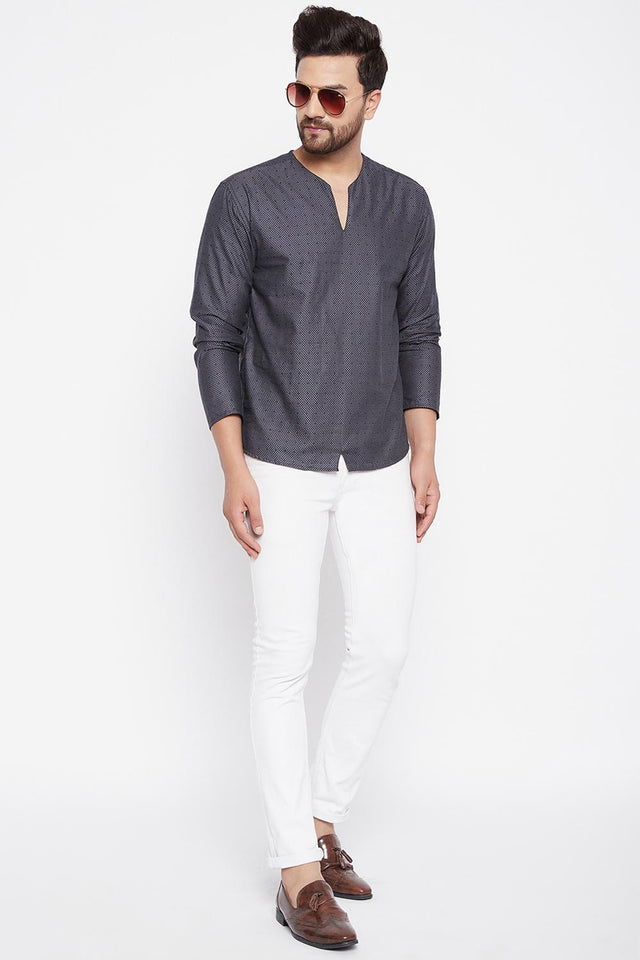 Buy Blended Cotton Woven Kurta in Grey Online - Back