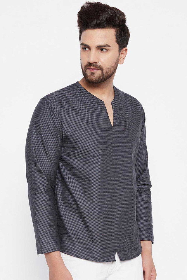 Buy Blended Cotton Woven Kurta in Grey Online - Side