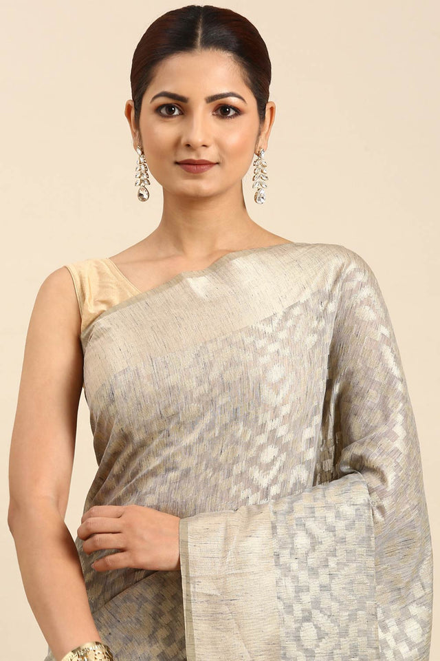 Grey Art Silk Block Saree