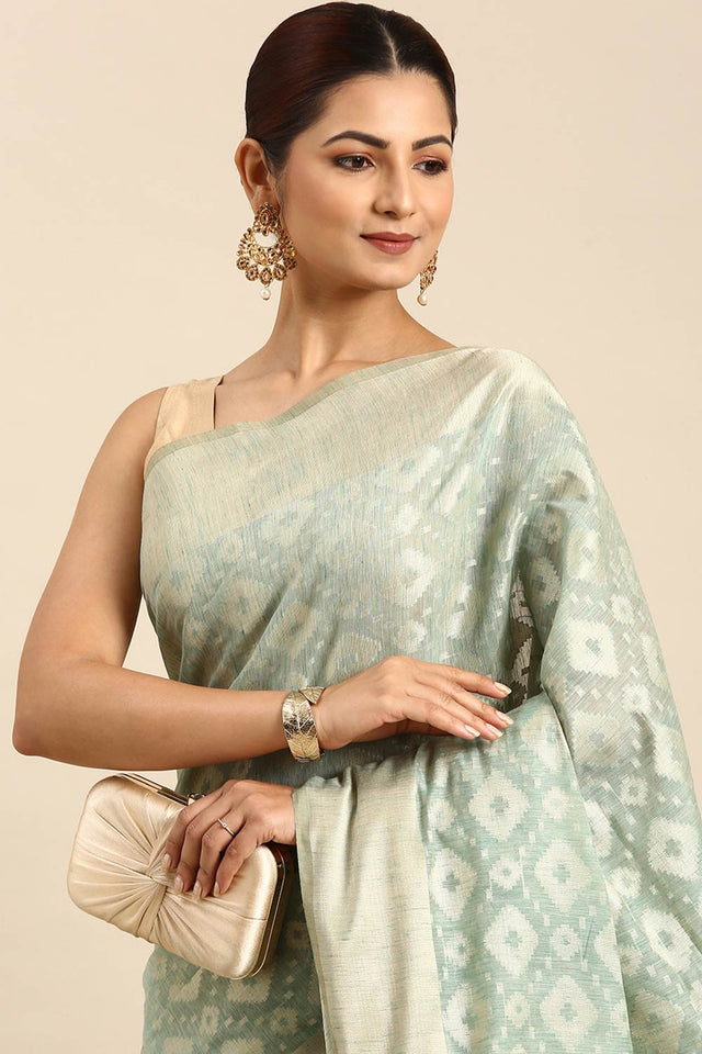 Green Art Silk Block Saree