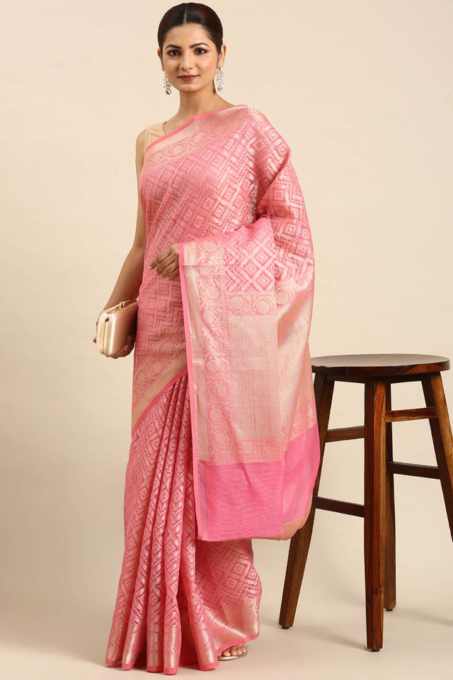 Pink Art Silk Block Saree