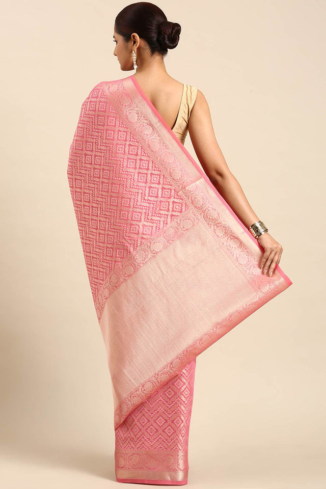 Pink Art Silk Block Saree
