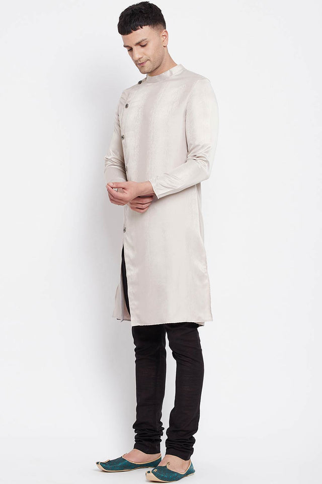 Buy Men's Rayon Solid Sherwani Kurta in Beige - Back