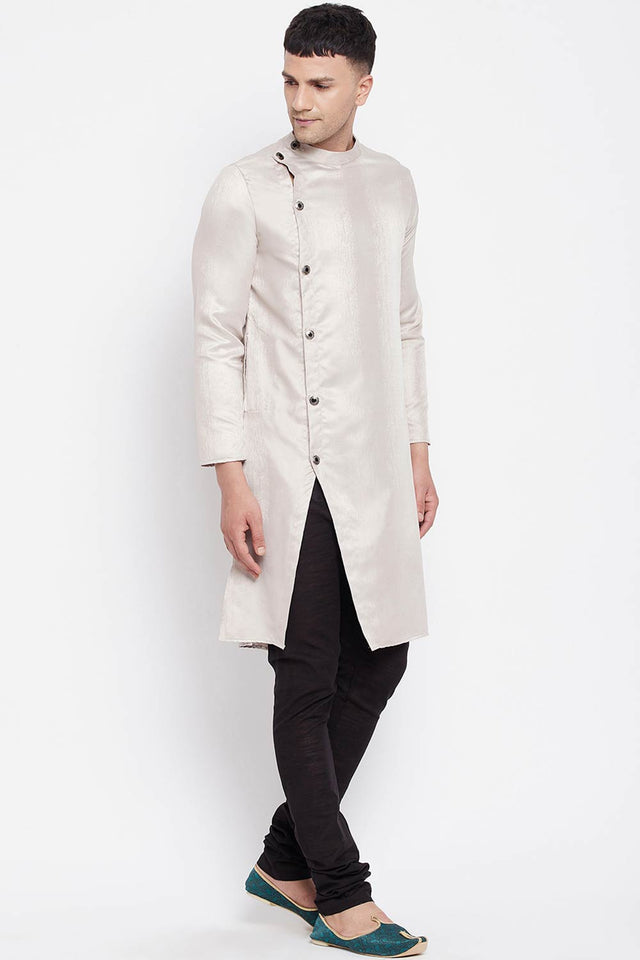 Buy Men's Rayon Solid Sherwani Kurta in Beige - Side