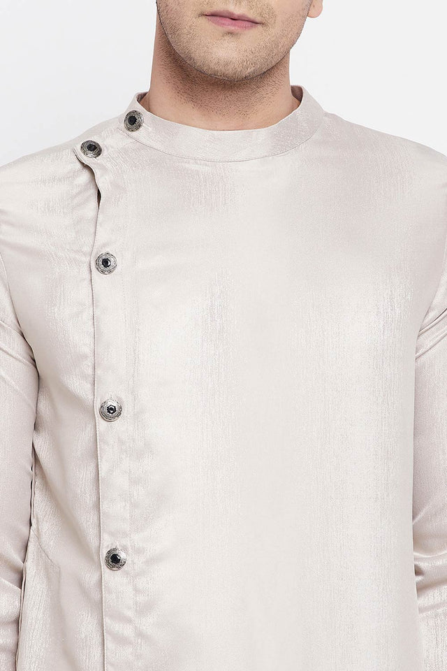 Buy Men's Rayon Solid Sherwani Kurta in Beige - Zoom Out