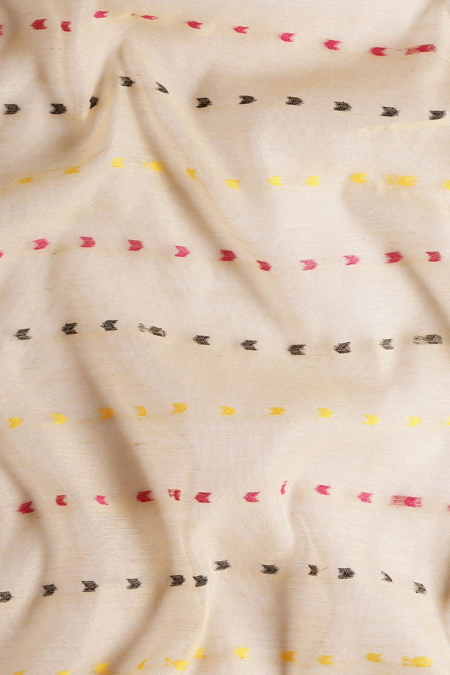 Cream Silk Blend Self-Design Saree